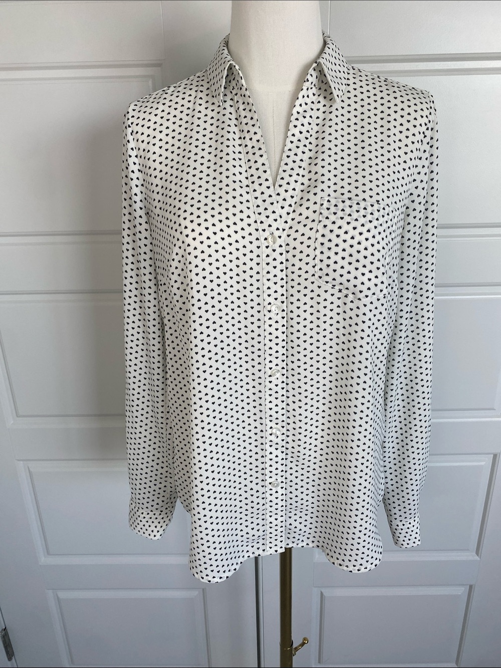 The Limited Ivory Black Heart Print Button Down Blouse Small